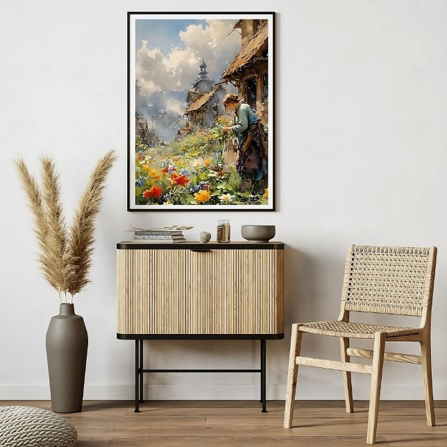 Ländliche Lebensgefahr Wasserfarbe mit Girl im Blu Poster (Von Creator hochgeladen)