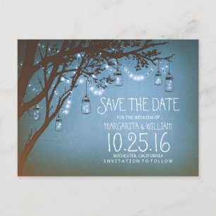 ländliche Lichter in Mason-Gläsern Save-the-Date Ankündigungspostkarte