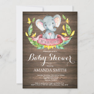 Ländliche Mädchen-Elefanten-Baby-Party-Einladung Einladung