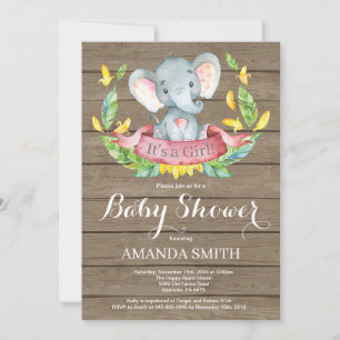 Ländliche Mädchen-Elefanten-Baby-Party-Einladung Einladung
