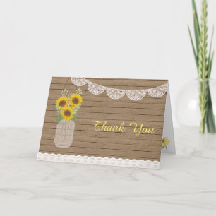 Ländliche Mason-Glas-Sonnenblumen-Hochzeit-Dankesc Dankeskarte