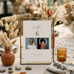 Ländliche moderne Schrift Kindheitsfotos als Tischnummer