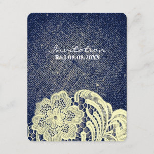 ländliche Navy-Blau-Burlap-Spitze-Hochzeit Einladung