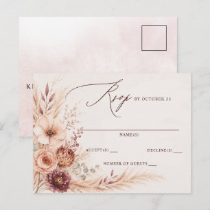 Ländliche Pampas-Blumen-Herbst-Hochzeit RSVP Postkarte