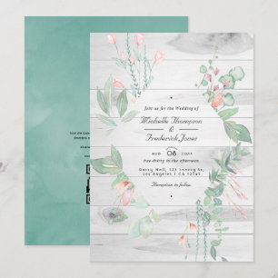 Ländliche Pastell-Grün-Hochzeit im Landhausstil Einladung