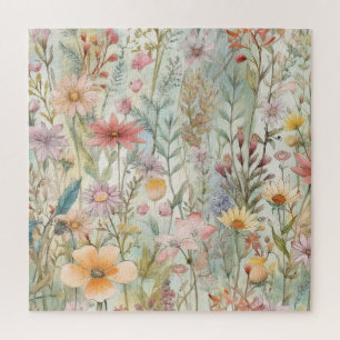 Ländliche Pastell-Wildblumen Sage Green Puzzle