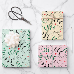 Ländliche Pastell-Winterwald-Grünpflanzen Geschenkpapier Set