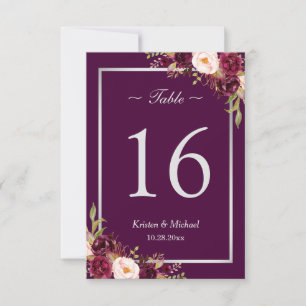 Ländliche Pflaumen-Purple-Floral-Silbergraue Tisch Einladung