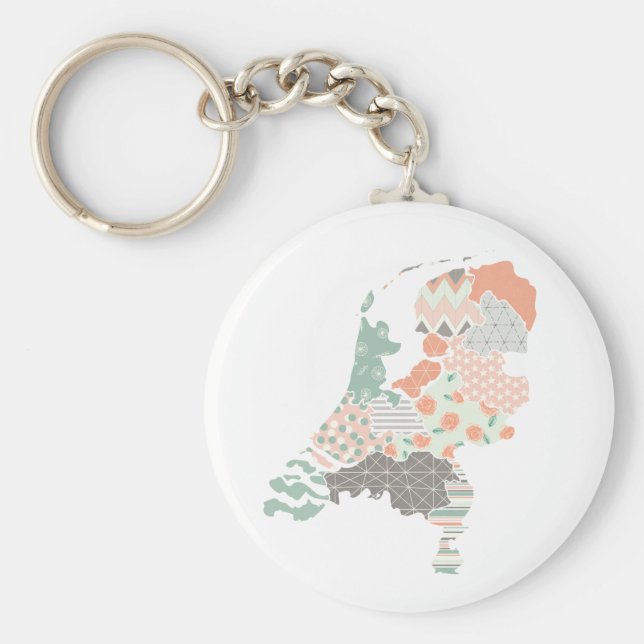 Ländliche Provinz Karte Geometric Patchwork Style Schlüsselanhänger (Vorne)