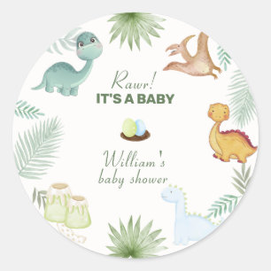 Ländliche Rawr-Vulkan-Tropen-Dinosaurier-Baby-Part Runder Aufkleber