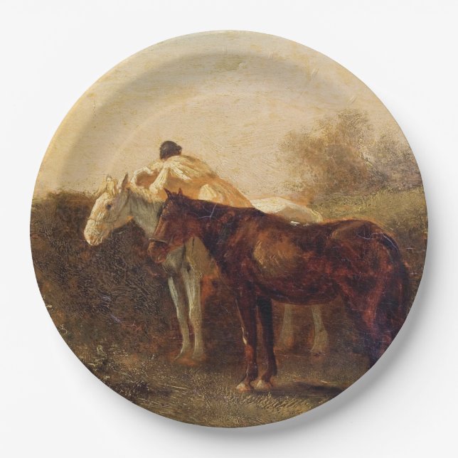 Ländliche Rendezvous (Romantischer Kuss auf dem Pf Pappteller (Vorderseite)