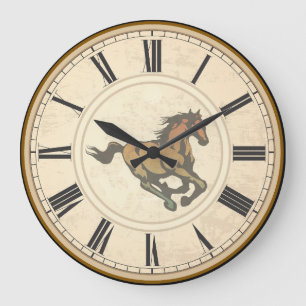 LÄNDLICHE RÖMISCHE ZAHLEN VINTAGE PFERD GROßE WANDUHR