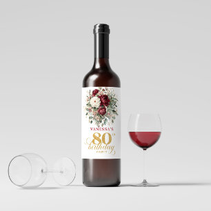 Ländliche Rosa-Bordeaux-Weinetiketten zum 80. Gebu Weinetikett