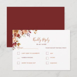 Ländliche Rose und Chrysantheme Herbsthochzeit RSVP Karte