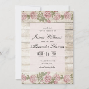 Ländliche Rosen auf Holz - Datum speichern Save The Date