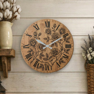 Ländliche Rosen-Garten-Wanduhr  Große Wanduhr