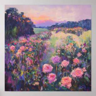 Ländliche Rosenblumen-Kunst Strandhaus-Dekor Poster