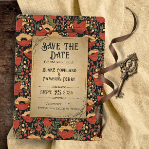 Ländliche rote Mohnblumen Vintage-Flat Save-the-Da Save The Date