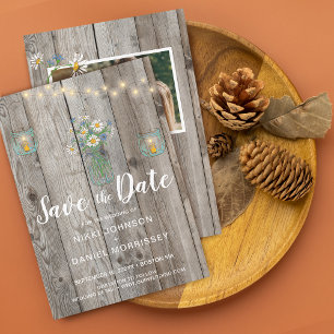 Ländliche Rustikale Lichterketten Gläser Wildblume Save The Date