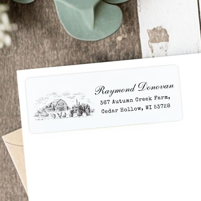 Ländliche rustikale Scheunen-Bauernhaus-Rücksendea (Countryside Rustic Barn Farmhouse Return Address Label)