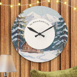 Ländliche rustikale Schneeszene Ferien Familienhüt Große Wanduhr
