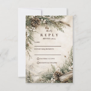 Ländliche Rustikale Winterhochzeit RSVP Karte