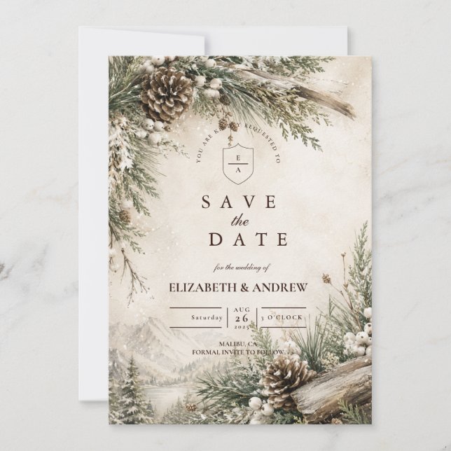 Ländliche Rustikale Winterhochzeit Save The Date (Vorderseite)