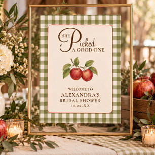 Ländliche Salbei-Grün-Gingham-Apfel-Brautparty Poster