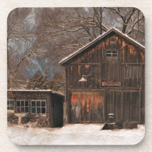 Ländliche Scheune & Cottage Vintage-Schneeszene Getränkeuntersetzer