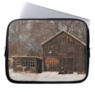 Ländliche Scheune & Cottage Vintage-Schneeszene Laptopschutzhülle