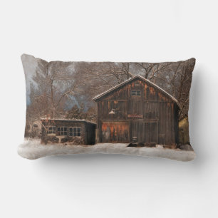 Ländliche Scheune & Cottage Vintage-Schneeszene Lendenkissen