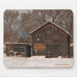 Ländliche Scheune & Cottage Vintage-Schneeszene Mousepad