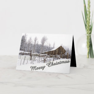 Ländliche Scheune im Schnee Foto-Typografie indivi Feiertagskarte