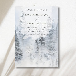 Ländliche schneebedeckte Waldberg-Aquarell-Hochzei Save The Date