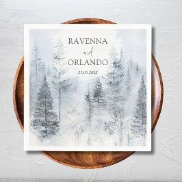Ländliche schneebedeckte Waldberg-Aquarell-Hochzei Serviette