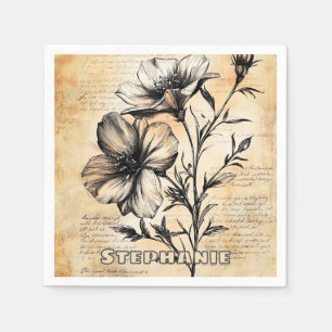 Ländliche Sepia-Botanik Französische Landblumen Serviette