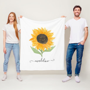 Ländliche Sonnenblume Personalisierter Name Schrif Fleecedecke