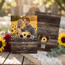 Ländliche Sonnenblume QR-Code RSVP Hochzeit