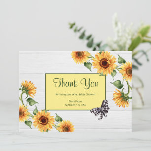 Ländliche Sonnenblume Weiße abgenutzte Holzoberflä Dankeskarte