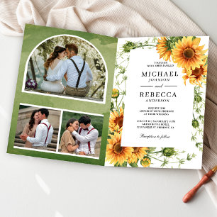Ländliche Sonnenblumen Foto Arch QR Code Hochzeit Einladung