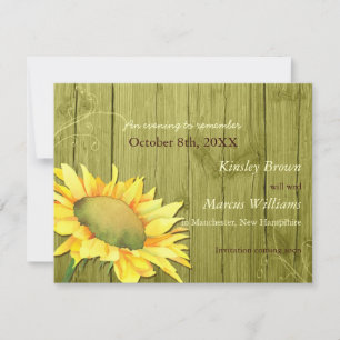 Ländliche Sonnenblumen Grüne Hochzeit Olivenöl ret Save The Date