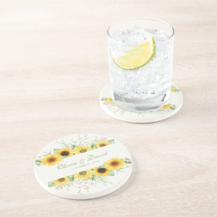 Ländliche Sonnenblumen Hochzeit Freude Getränkeuntersetzer