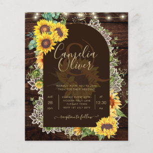 Ländliche Sonnenblumen Lichter Spitze Bogen Hochze Flyer