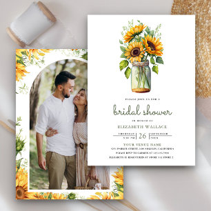 Ländliche Sonnenblumen-Mason-Glas-Foto-Brautabschi Einladung