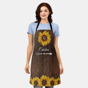 Ländliche Sonnenblumen Monogramm Holz Küche Schürze