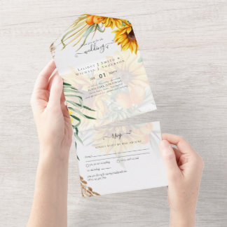 Ländliche Sonnenblumen Pampasgras Hochzeit All In One Einladung