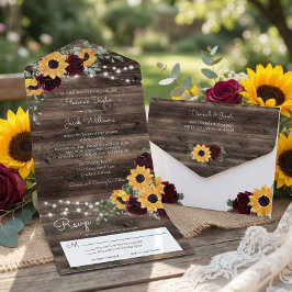 Ländliche Sonnenblumen Rosen Hochzeit All In One Einladung