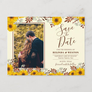 Ländliche Sonnenblumen Save-the-Date-Fotokarte Postkarte