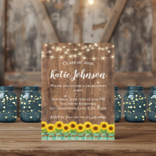Ländliche Sonnenblumen und blaue Mason-Glas-Gradui Einladung