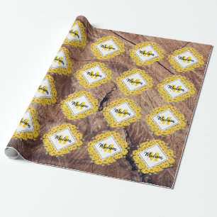 Ländliche Sonnenblumen und Holzstruktur-Monogramm Geschenkpapier
